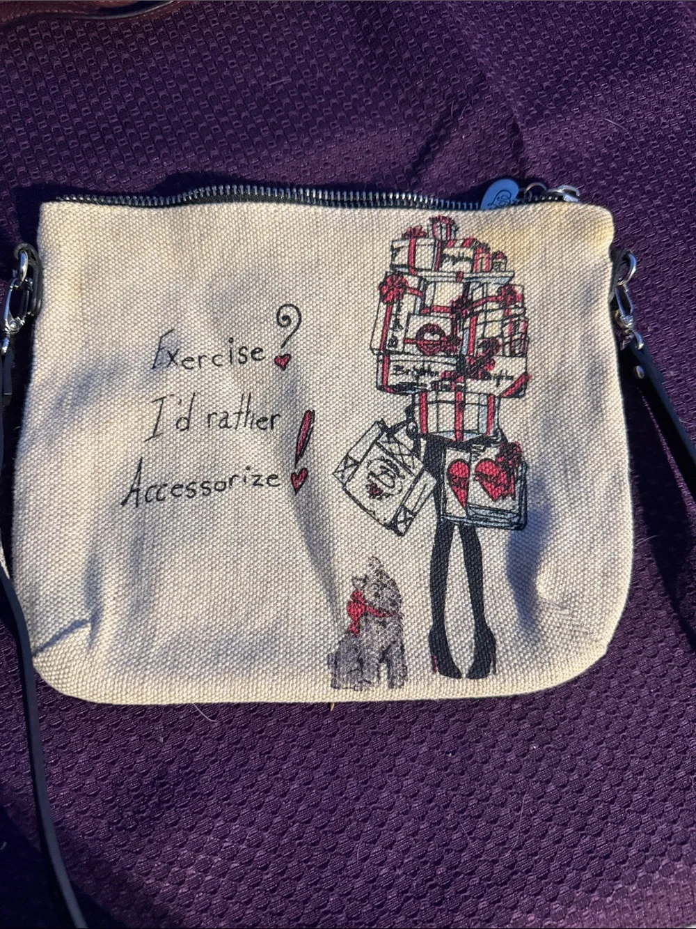 Kids Canvas Crossbody Bag - Cream with Pink/Red Accents Brighton